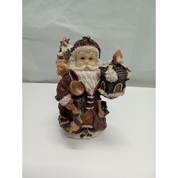 Santa-claus Figurine  approx 6x4x3 Wreath bag of toys red white green - Picture 1 of 6